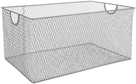 YBM Home Mesh Wire Storage Basket for Shelves, Pantry Organization, and Kitchen - Multipurpose Steel Wire Basket Holder Bin for Organizing Office Supplies, Household Toiletries and Laundry Supplies by YBMHome