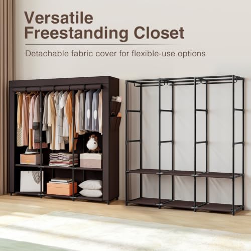 SORCEDAS Portable Closet Wardrobe with Hanging Rods Shelves Clothes Storage - Image 6