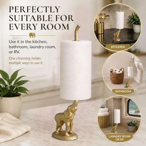 WallCharmers Gold Elephant Paper Towel Holder & Metal Toilet Paper Stand - Image 7