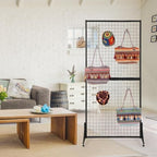 2 Packs 3' x 6' Grid Wall Panels Standing Wire Grid, Sturdy Display Rack with T-Base Wheels Freestanding Gridwall Panel Tower for Shows, Black - Image 2