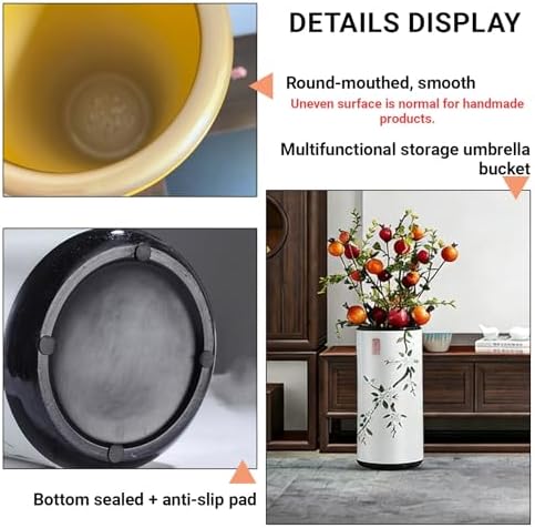 Ceramic Umbrella Stand Umbrella Holder for Entryway Hand-Made Umbrella Stand Barrels Umbrella Holder Cane Floor Standing Vase Ceramic Storage Bucket for Home Office Entrance Indoor.(Beige 204-1) - Image 4