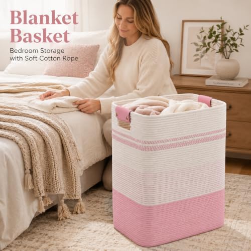Laundry Hamper, Cotton Rope Laundry Basket with Leather Handles, 22.5-Gallon/85 L Large Clothes Hampers for Laundry, Woven Laundry Baskets for Blankets, Clothing, Bedroom, Living Room, Nursery - Image 5