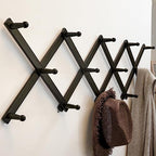 SKOLOO Hat Rack for Wall with 14 Hooks, Pack of 2, Solid Wooden, Modern, Expandable Coat Rack Wall Mount for Coats, Hats, Bags, Baseball Caps, Dark Walnut Color - Image 2