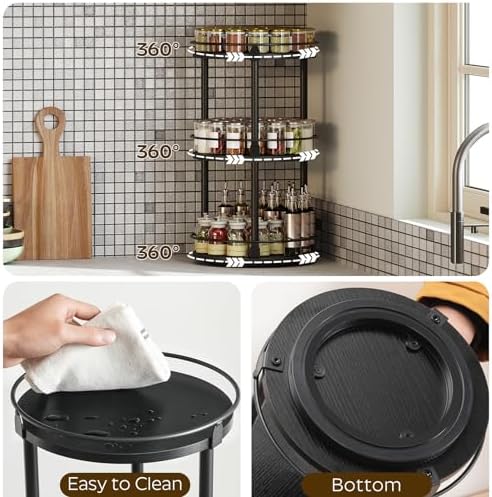 YATINEY 3-Tier Lazy Susan Organizer, Rotating Spice Rack, Spinning Organizer, Industrial Turntable Spice Rack Organizer for Cabinet, Kitchen Countertop, Pantry, Black SR23BK - Image 4