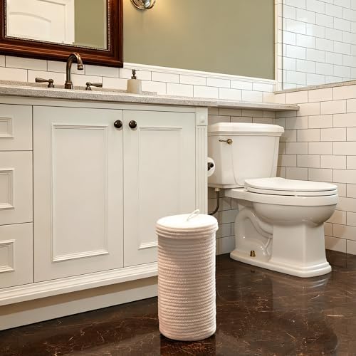 Toilet Paper Holder Handmade – Woven Cotton Toilet Paper Stand & Storage Basket with Lid, Freestanding Organizer for Bathroom, Fits 3 Mega Rolls Gradient Brown 14'' x 7'' - Image 5