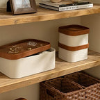 LA JOLIE MUSE Decorative Storage Boxes with Lids Faux Leather, Beige 3 Pack - Image 3