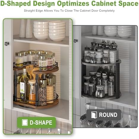 Across-Star Lazy-Susan-Spice-Rack -Organizer For Cabinet With Adjustable Height, 12 inch Rotating Seasoning Holder Spice Organization For Pantry, 2-Tier Kitchen Counter Shelf Countertop Organizer - Image 3