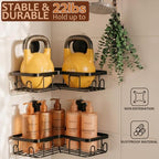 Moforoco Corner Shower Caddy Suction Cup, No Drilling Stainless Steel Shower Shelves, Portable/Movable Large Suction Cup Shower Organizer with Hooks Bathroom Storage Rack(Black) - Image 3