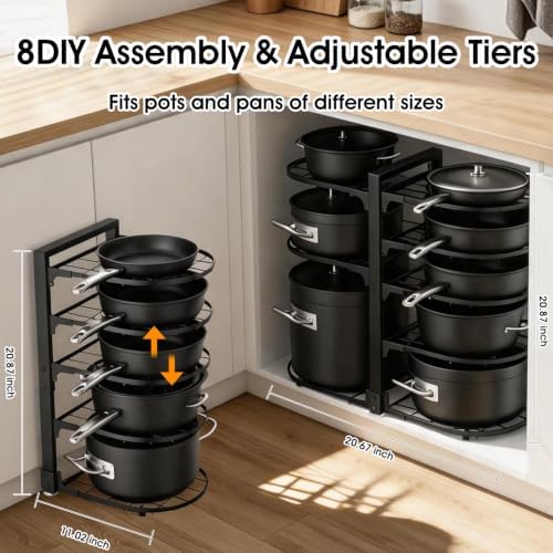 Adjustable Pot Rack: 8 Tier Pan Storage - 120LBS Kitchen Organizer - Image 2