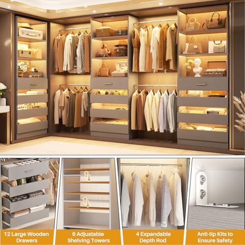 Aheaplus Closet System with 12 Drawers, 8.5-11.5Ft Closet Organizer System - Image 3