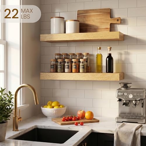 Dreamland Floating Shelves, Wall Mounted Shelves for Storage and Home Decor, Rustic Wood Shelves for Bathroom, Living Room, Bedroom and Kitchen, 16" x 6.7" Set of 2 - Image 4