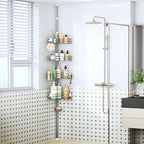 HapiRm Corner Shower Caddy Organizer - Shower Organizer Corner with Soap Holder, Toothbrush Holder and 4 Hooks, Rustproof Bathroom Shelf Tension Pole Available for 27.6 to 108.3 Inch - Silver - Image 5