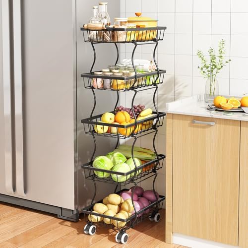 SAYZH 5-Tier Fruit Basket Stand with Vegetable Baskets for Kitchen, Black by SAYZH