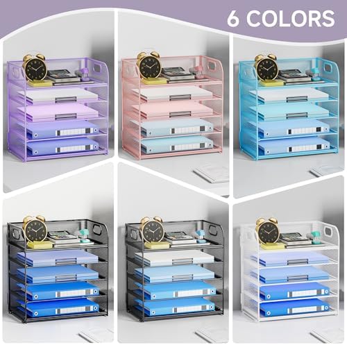 5-Tier Stackable Paper Organizer with Handle, Purple - Image 6