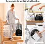 efluky Double Laundry Hamper with Lid and 2 Removable Bags, Brown - Image 2