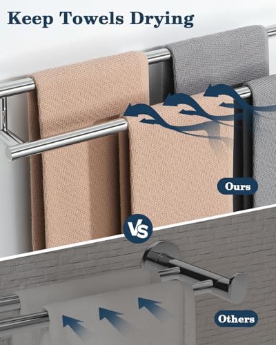 Alise Double Towel Bar,24" Towel Rack for Bathroom Wall Mounted,Chrome - Image 6