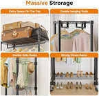 Simple Deluxe Rolling Clothes Rack, Heavy Duty Clothing Rack, 3-Shelf Portable Adjustable Wardrobe Closet with Wheels, Hanging Rods & Side Hooks, 29.5" W x 15.7" D x 75.6" H, Black - Image 3