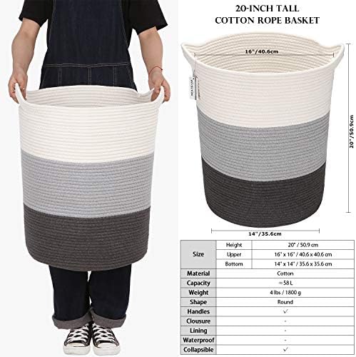 Sea Team Large Woven Cotton Rope Laundry Basket with Handles, 20 x 14 in - Image 6