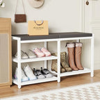 ZHOOGE Shoe Bench & Rack Storage Bench with Seat Cushion, Stable Entryway Bench Holds Up to 300 lb, (35" L x 12" W x 17" H, White) by ZHOOGE