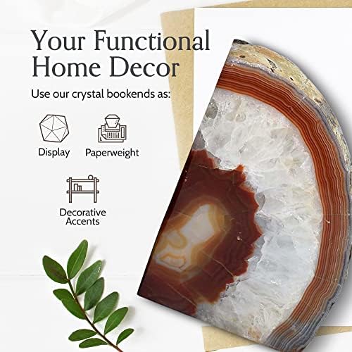 Nature's Decorations Agate Bookends - A Quality Brown Geode with Non-Skid Rubber Bumpers for Shelves, Office, Home Decor - Heavy Duty Cool Crystal Stone (6-8 LB) - Image 4