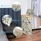 efluky Slim Laundry Basket with Lid, Narrow Laundry Hamper with Removable Bag, Skinny Dirty Clothes Basket with Bamboo Handles for Bathroom, Bedroom & Laundry Room, 75L Floral - Image 5