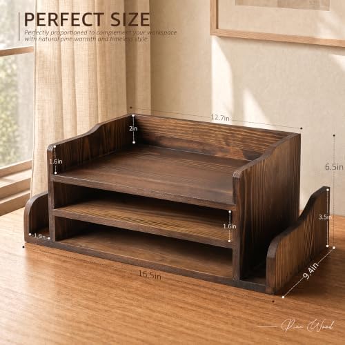 Wood Desk Organizer: File Organizer for Office Desk, Vintage Brown - Image 2