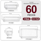 60 Pcs Makeup Drawer Organizer Set, 4 Sizes Versatile Bathroom and Vanity Drawer Organizer for Makeup, Non-Slip Desk Organizer Trays for Bedroom, Office, Fits Jewelry and Office Supplies - Image 2