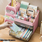 Desk Organizer with Pen Pencil Holder, Pen Organizer with 2 Drawers & 4 Compartments, Desktop Organizers and Storage for Office Home School Art Supplies (Pink) - Image 2
