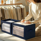 Homsorout Organizing Bins with Lid - 4 Pack Foldable Clear Window Storage Bins, Large Storage Boxes with Handles, Storage Containers for Clothes, Towel, Blanket, Sheet, Navy Blue - Image 3