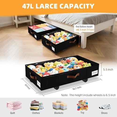 Under Bed Storage with Wheels, Dorm Room Organizer for Clothes Shoes Toys - Image 4