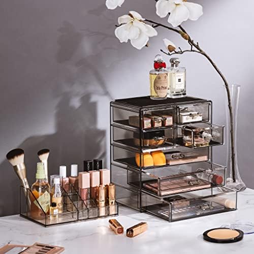 Sorbus Makeup Organizer, 7-Drawer Acrylic 2-Piece Set (Black Jewel) - Image 2