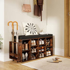 GIANTEX Shoe Storage Bench with Umbrella Stand, 10-Cubby Entryway Shoe Rack Organizer with Padded Seat, Adjustable & Removable Shelves for Hallway, Living Room & Bedroom (Rustic Brown) by Giantex