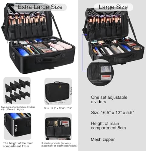 MONSTINA Extra Large Makeup Case 17 Inch Travel Makeup Train Case Professional Makeup Artist Case Nail Polish Organizer Storage Box with Two Adjustable Shoulder Strap - Image 2
