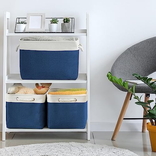 TheWarmHome Organization and Storage for Organizing - 3 Pack 16x12x12 inch Cube Storage Bin for Shelves, Fabric Storage Cubes for Closet Cloth Organizer Gift Toy (White & Jean Blue) - Image 3