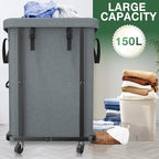 40 Gal(150L) Laundry Basket with Lid, Rolling Laundry Hamper with Wheels, Dirty Clothes Hamper with Metal Frame and Removable Bag Design, Suitable for Laundry Room, Bedroom - Grey (Pack of 2) - Image 2