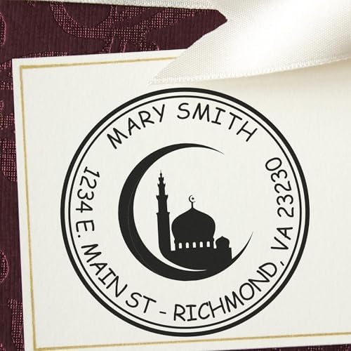 Custom Made New Home Stamp - Ancient Crescent Design, Pre-Inked, Portable, Ideal for Muslim Wedding Planners, Personalized Housewarming Gift, 1-5/8 Size Custom New Home Stamp, Easy to Use by AcornSalesCo