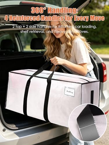 SWEET DOLPHIN 12 Pack 200LB Heavy-Duty Moving Bags with Wrap-Around Handles, Extra Large Storage Totes for Space Saving, Clothes Storage Bags, College Dorm Essentials, Semi-Transparent, 24 Gal - Image 5