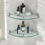 Glass Corner Shelves Tempered Bathroom Eestantes para Baños with Rail Wall Mounted Drill Hole for Corner Shower Shelf for Inside Shower 2 Pack（Sliver） by YorkHoMo