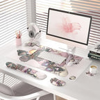 QiyI PU Leather Desk Mat Set, 4-in-1 Ergonomic Wrist Rest, Butterflies - Image 2