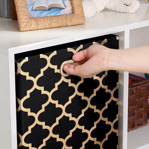 Posprica 11x11x11 Storage Cube Bins, Collapsible Storage Bins Fabric Storage Cubes Organizer Baskets Box Drawers for Shelves, Closet, Wardrobe, Bookshelf, Cabinet (Set of 4, Black/Gold lantern) - Image 6