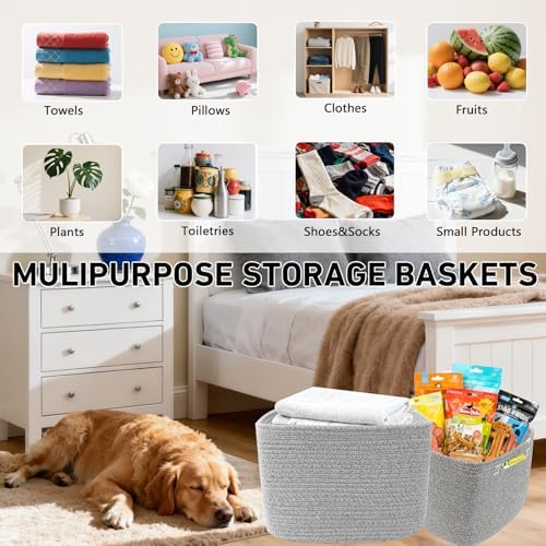 3 Pack Woven Baskets,Storage Baskets for Shelves with Handles - Image 5