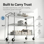 Finnhomy 3 Tier Heavy Duty Commercial Grade Utility Cart, Wire Rolling Cart with Pushing Handle Bar, Steel Metal Kitchen Service Trolly with Wheels, Shelf Size 18" D x 36" W, NSF, Chrome - Image 3