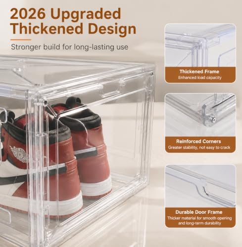 Clear Shoe Storage Boxes,2026 2nd Gen Thickened Hard Plastic Stackable Organizer with Magnetic Door,Folding Shoe Racks for Closet,Large Sneaker Display Cases for Sneakers and Ankle Boots,6 PCS - Image 5