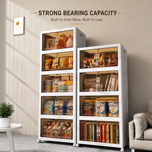 4 Tier Stackable Storage Bins with Lid, Total 144QT (4x36QT) Foldable Closet Organizer with Wheels, Collapsible Plastic Storage Boxes for Clothes, Toys, Kitchen, Office, and Dorm Room - Image 6
