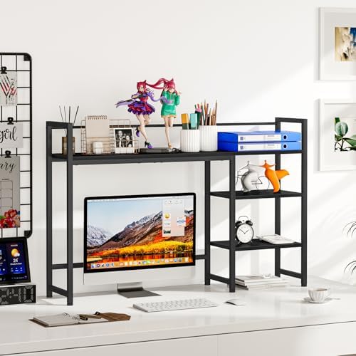 Snughome Desk Shelf, 44.9" Large Desktop Organizer Shelf, Desk Hutch for Monitor, 4 Tier Display Rack, Wooden Desktop Bookshelf Storage Rack for Home Office Dorm - Image 2