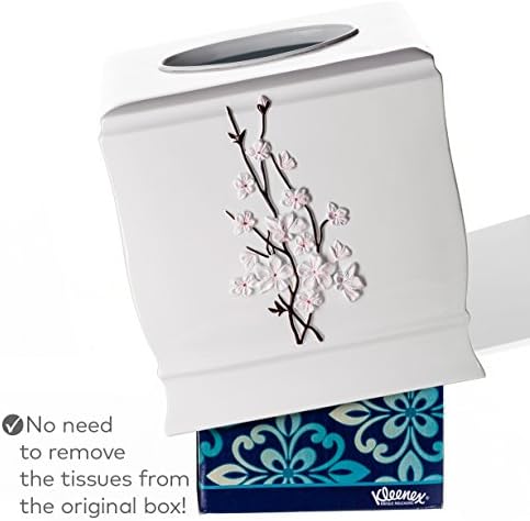 Vanda Cherry Blossom White Square Resin Tissue Box Cover with Bottom Slider - Image 3