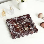Scalloped Square Marble Decorative Tray, Natural Stone Vanity & Jewelry Tray, Trinket Organizer for Ring, Key, Dresser, Nightstand, Bathroom Counter & Kitchen Sink(Rosso Lepanto) - Image 2