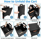 Utility Cart Folding Portable Rolling Crate Handcart with Lid Durable Heavy Duty Plastic Telescoping Handle Collapsible 360 Degree Rotate Wheels for Travel Shopping Moving Luggage Office Use,Black - Image 2