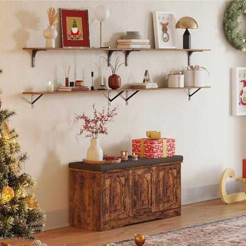 DINZI LVJ Shoe Storage Bench with Cushion, Door, Rustic Brown 39.4"LX21.5"H - Image 2