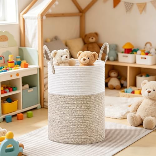53L Tall Cotton Rope Laundry Basket with Handles, Brown - Image 6